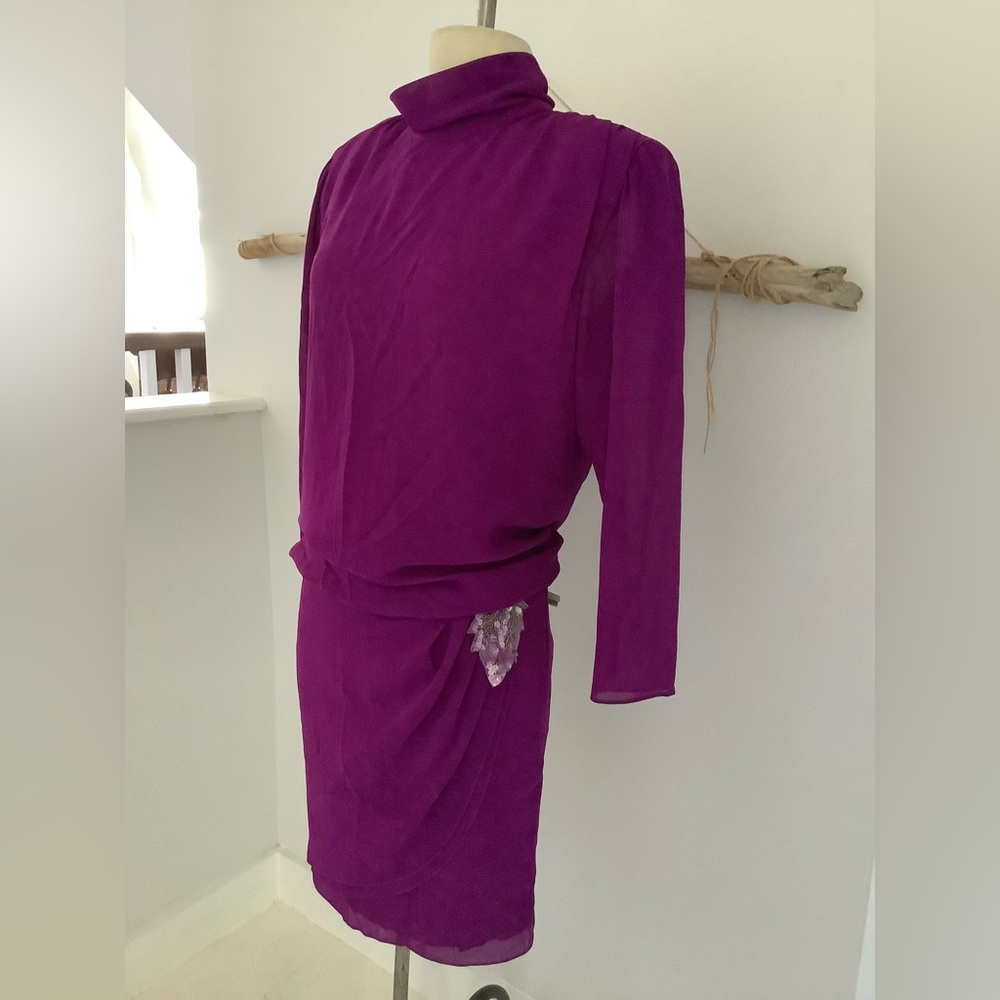 Vintage like new 80s blouson dress Ursula of Switzerland 2 4 6 xs s magenta